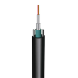 Cross-section view of 8 core single mode armored fiber cable showing steel armor and outer jacket