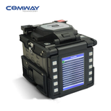 Front view of the COMWAY C10R ribbon fusion splicer showing the 4.3 inch LCD display and control panel.
