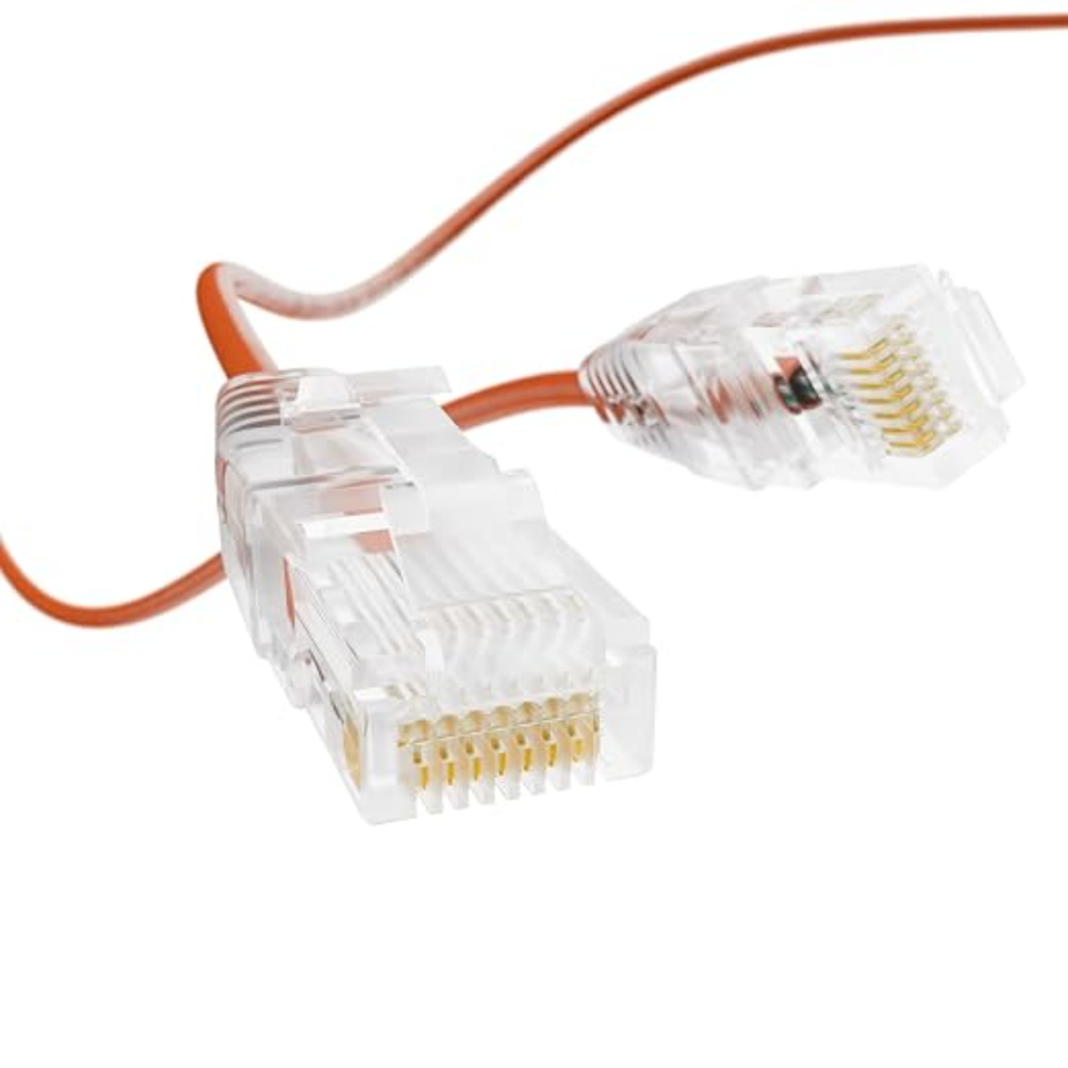 Close-up of Cat6 UTP Slim 28AWG High-Density Data Center Patch Cord showing ultra-thin diameter