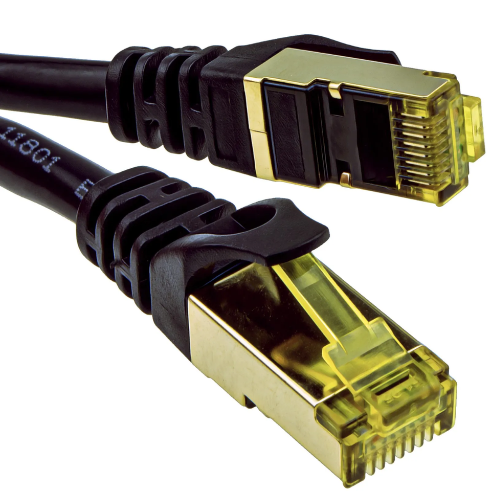 Cat7 Shielded Patch Cord showing heavy-duty individual pair shielding and robust RJ45 connectors.