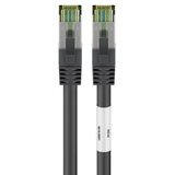 Close-up view of the heavy-duty die-cast metal shielded RJ45 connector on a Cat8.1 braided patch cable.