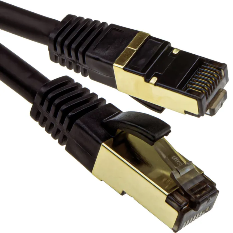 Cat8.1 Ultra High-Speed Patch Cord showing heavy-duty metal shielded RJ45 connectors and robust jacket.