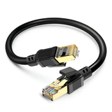 Cat8 Ultra High-Speed Patch Cord showing heavy-duty metal shielded RJ45 connectors and robust jacket.