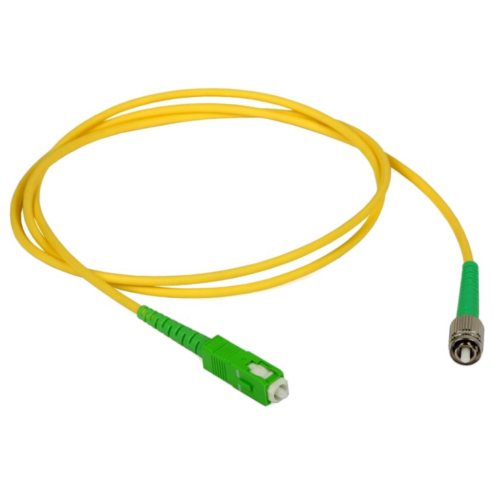 FC/APC to SC/APC Single Mode Simplex Fiber Patch Cord connected for network infrastructure