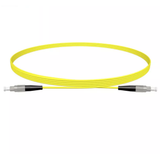 Close-up of FC/UPC connectors on single mode simplex fiber optic jumper cable