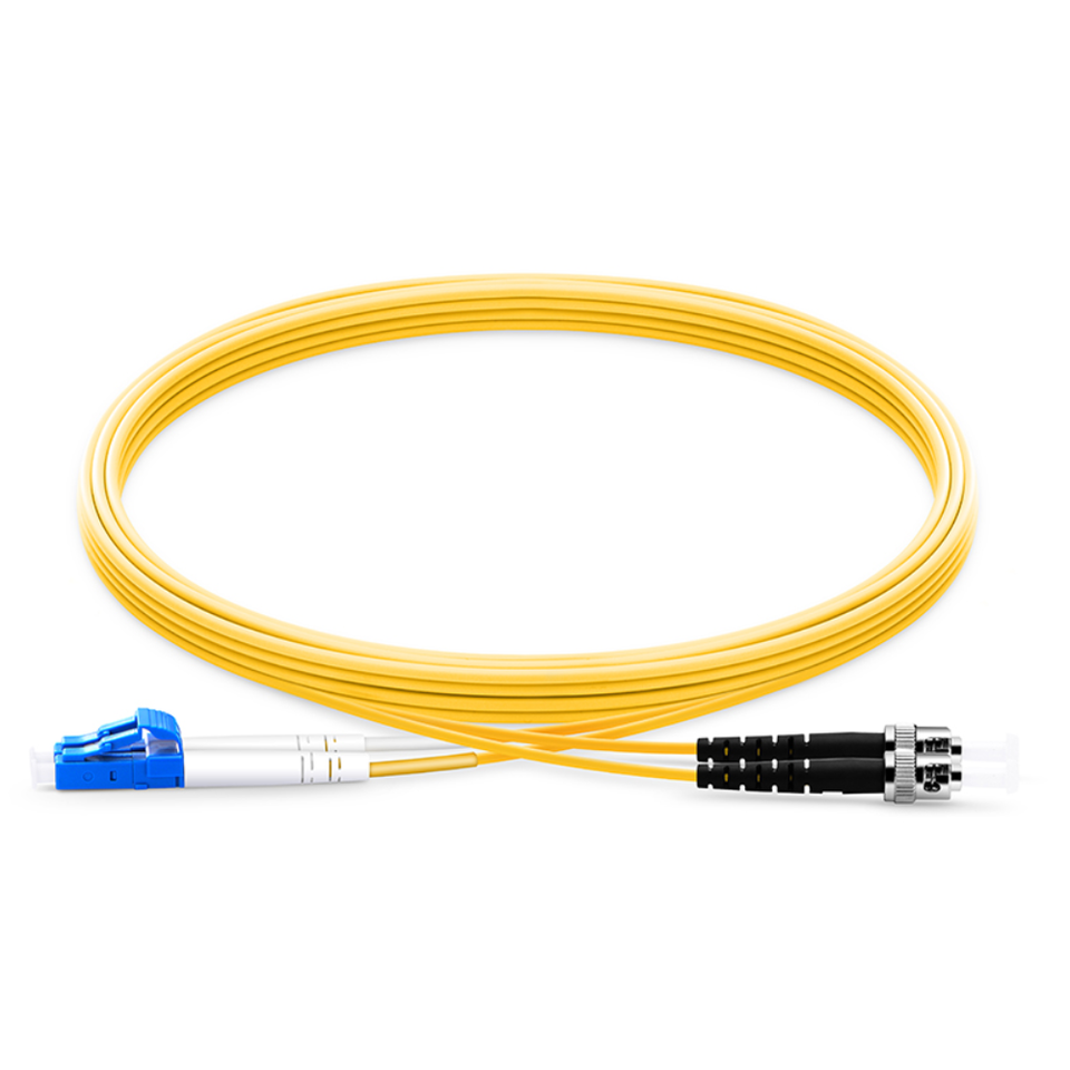 FC/UPC to LC/UPC Single Mode Simplex Fiber Patch Cord connected for network infrastructure