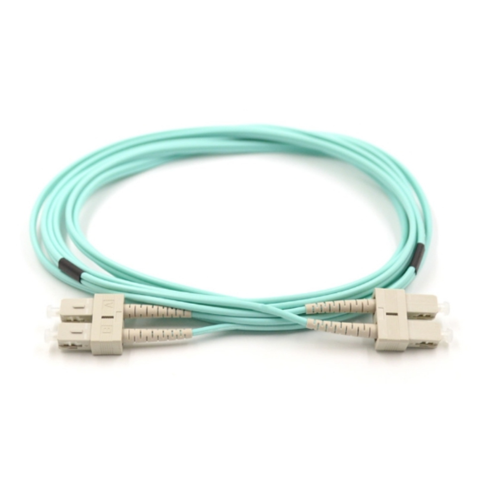 SC/UPC to SC/UPC OM4 Multimode Duplex Fiber Patch Cord connected for ultra-high-speed network infrastructure