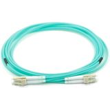 LC/UPC to LC/UPC OM3 Multimode Duplex Fiber Patch Cord connected for high-speed data center networking