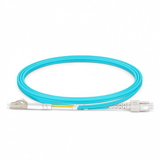 LC/UPC to SC/UPC OM4 Multimode Duplex Fiber Patch Cord connected for hybrid network infrastructure