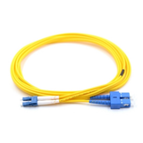 LC/UPC to SC/UPC Single Mode Duplex Fiber Patch Cord connected for cross-connect network infrastructure