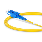 Close-up of SC/UPC connectors on single mode duplex fiber optic jumper cable