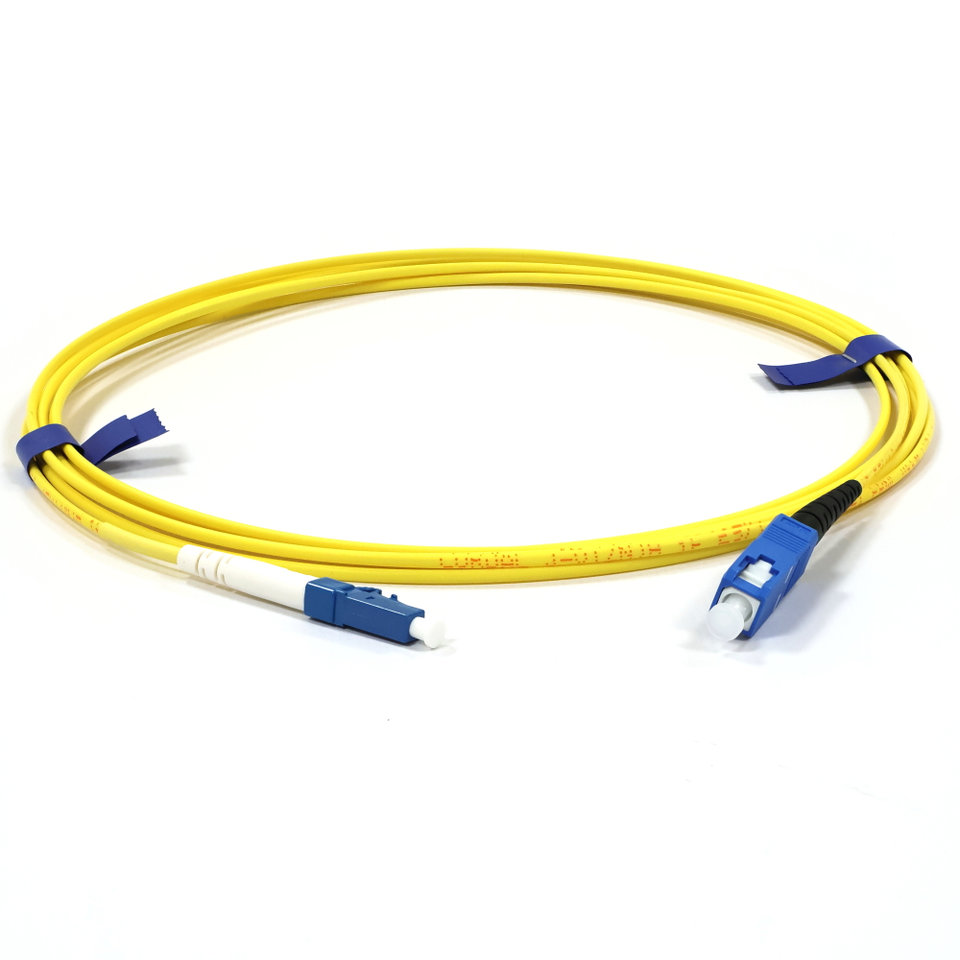 SC/UPC to LC/UPC Single Mode Simplex Fiber Patch Cord connected for network infrastructure