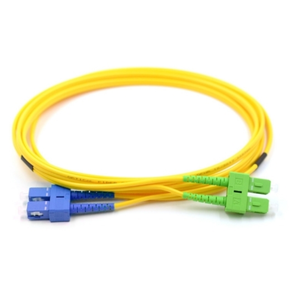 SC/UPC to SC/APC Single Mode Duplex Fiber Patch Cord connected for hybrid network infrastructure