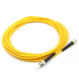 Close-up of ST/UPC bayonet connectors on single mode simplex fiber optic jumper cable