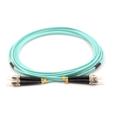 ST/UPC to ST/UPC OM3 Multimode Duplex Fiber Patch Cord connected for high-speed network infrastructure